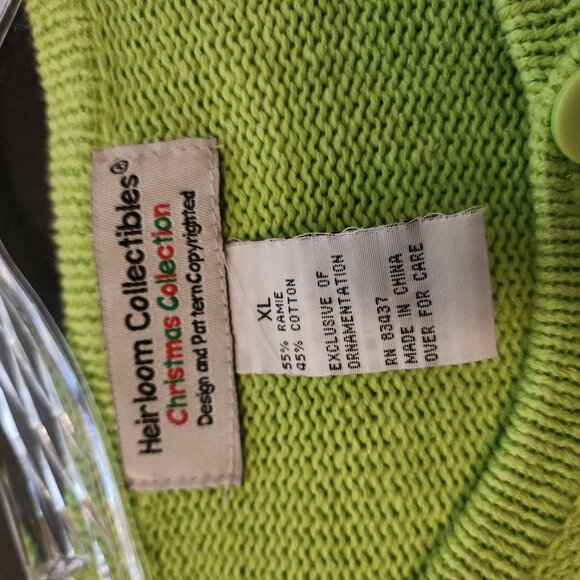 Heirloom Collectibles Christmas Collection Snowman Green Cardigan Sweater XL Cot - Picture 9 of 13